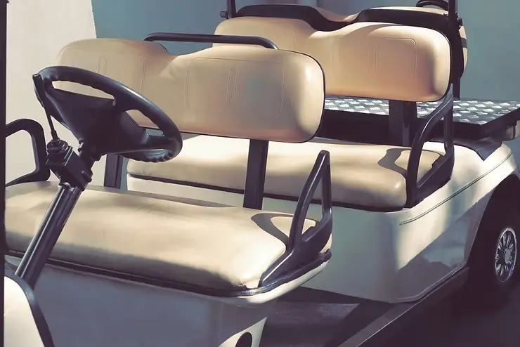 Cricket cart seats pictured upclose