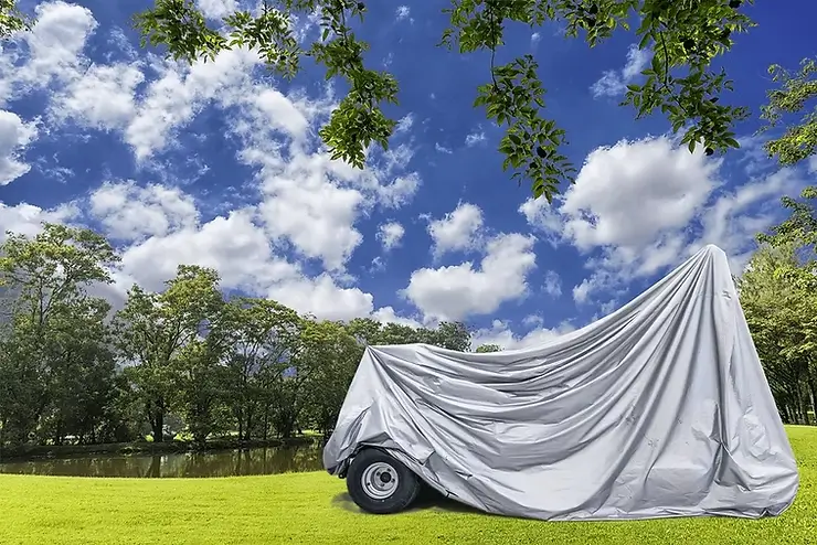 Cricket cart covered with a cover