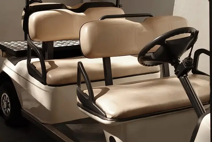 Cricket cart seats pictured upclose